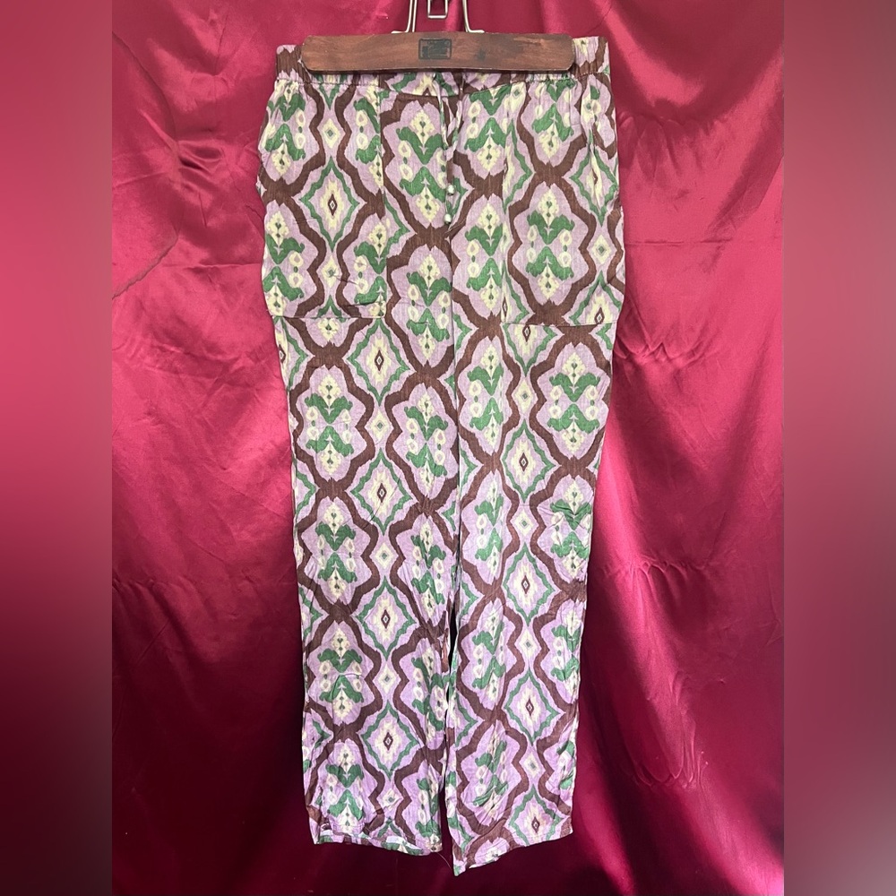 Zara Pink Floral-Print Viscose Wide-Leg Pants with Green Accents